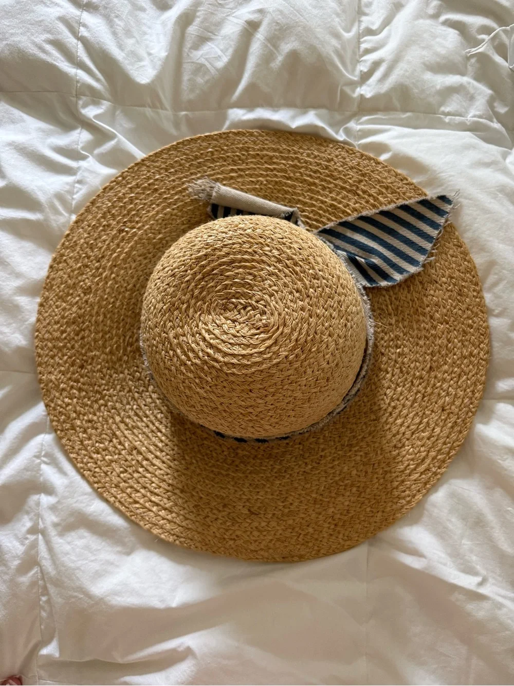 HATATTACK Wide Brim Straw Sun Hat with Striped Bow
